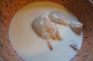 Soaking in the buttermilk bath.